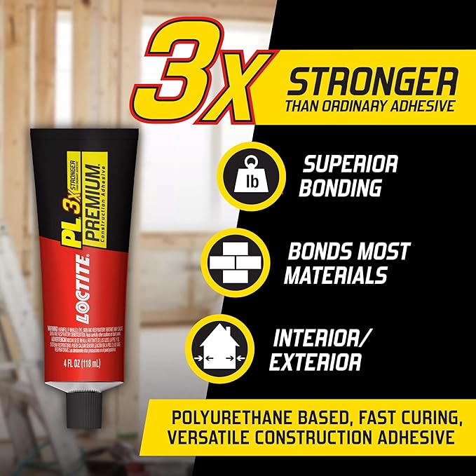 Loctite PL Premium Polyurethane Construction Adhesive, 4 fl oz Squeeze Tube, 1 Pack