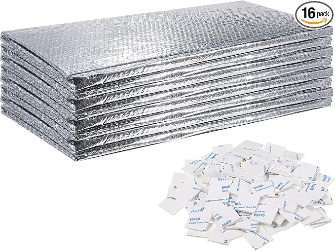 Gerrii 8 Pcs Garage Door Insulation Kit Double Bubble Insulation Panels Reflective Film Aluminum Radiant Barrier Thermal Shield with Adhesive Tape for Garage Greenhouse Attics Walls (20.5 x 54 Inch)