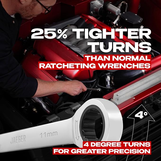 Jaeger 11 mm Combo Ratchet Wrench, 90-Tooth, Chrome Vanadium, Metric