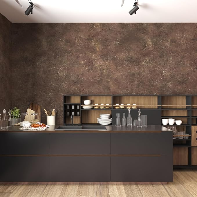 48x197in Extra Wide Concrete Wallpaper Peel and Stick Retro Brick Red Granite Countertop Contact Paper Brown Rock Wall Paper Matte Thick Bubble-Free Design Waterproof Self-Adhesive Vinyl Wall Stickers