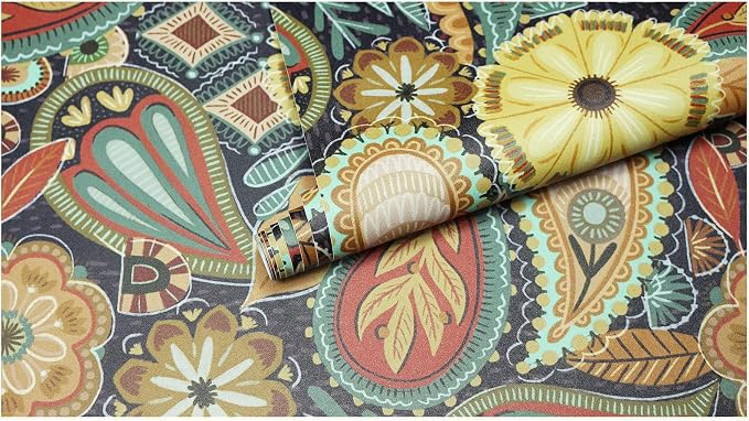 HAOKHOME Boho Peel and Stick Wallpaper Floral Paisley Brown/Yellow/Terracotta Renter Friendly Removable Wall Paper for Bedroom Decor 17.3in x 9.8ft