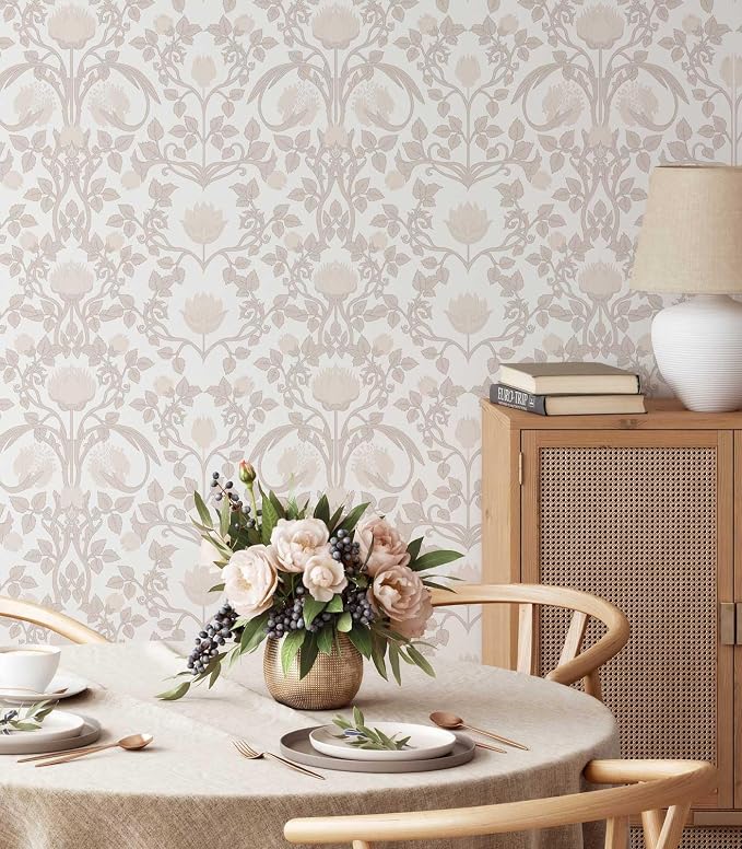 YXTII 17.3" × 393.7" Pink Peel and Stick Wallpaper, Floral Wallpaper for Bedroom Bathroom Self Adhesive Removable