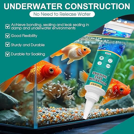 JAOJAO Black Aquarium Silicone, Aquarium Safe Silicone Sealing Waterproofing Strong Adhesion Fish-Safe Fast Curing Good Flexibility Underwater Bonding for Fish Tank Pools, 120ml