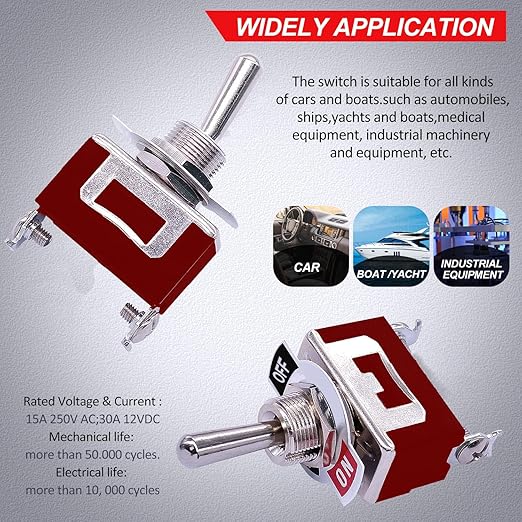 Taiss 2Pcs Toggle Switch 12V ON/Off 30A 2 pin 2 Position SPST Switch Waterproof Heavy Duty Toggle Switch with Waterproof Cap Ring Terminals for Boat Auto Car KN3C-101