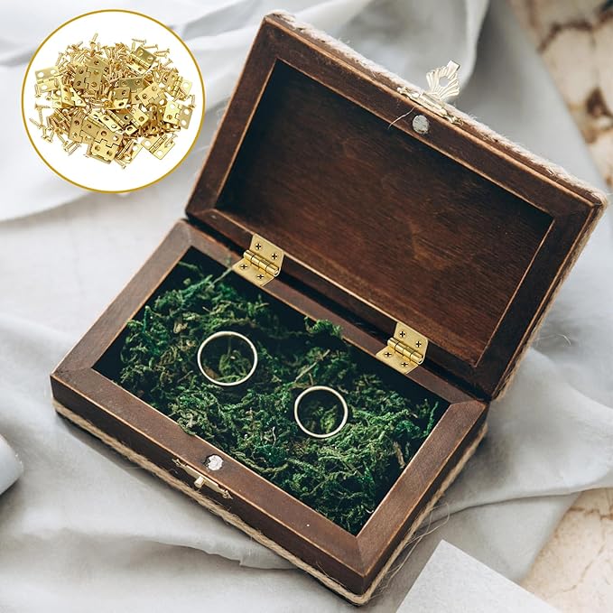 30 Piece Mini Hinges Gold Tiny Hinges 13x12mm Retro Brass Butt Hinge 180 Degree Rotation Miniature Hinge Hardware with Screws for Wooden Box Jewelry Box Doll House DIY Projects