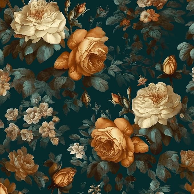 Fvlow Dark Green Glowing Floral Peel and Stick Wallpaper 17.4" x 394" | Renter Friendly, Removable & Waterproof, Vinyl Easy Install for Bedrooms, Bathrooms, Kitchens, Cabinets and Home Decor