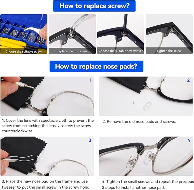 Upgraded All-in-One Magnetic Eyeglass Repair Tool Kit with Screws, Glasses Fixing Kit with Precision Screwdriver Set, Eyeglass Nose Pads and Tweezer for Travel, Gift, Christmas