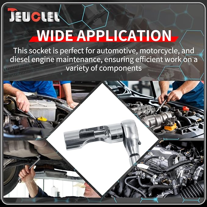 13mm 3/8" Drive Diesel Injector Fuel Line Socket, Flare Nut Wrench | Fastener Bent Pipes, Wired Temperature Sensors, EGT Sensor, Thermo Switches, ABS Tubes, Strut Nut Extractor