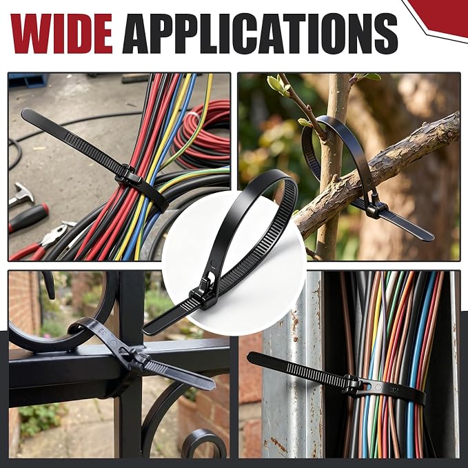 Reallnaive 200 Pcs 18 Inch Reusable Zip Ties,120 Lbs Tensile Strength Releasable Black Tie Wraps, Wire Ties Removable, Cable Tie Straps, for Cord Management, Garden, Home & Office