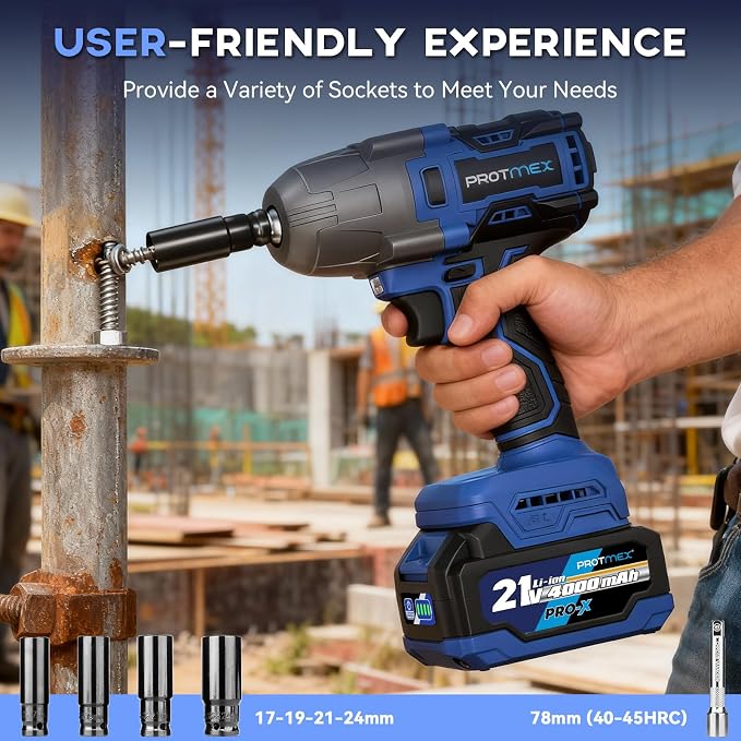 900Ft-lbs (1200N.m) Impact Wrench, 1/2" Cordless Impact Gun, 21V High Torque Brushless Impact Driver, 2x4.0Ah Batteries Electric Impact Motor Variable Speeds for Car/Pickup Truck/Mower, Blue