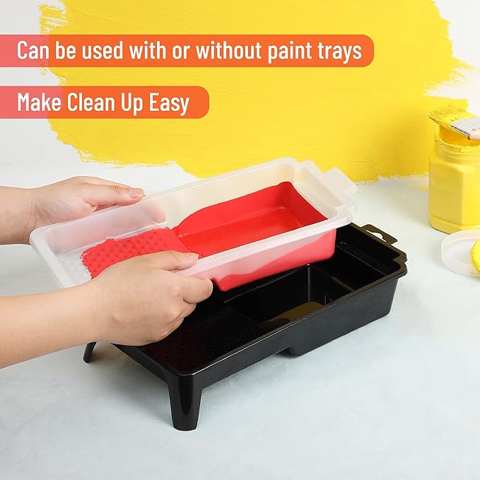 Bates- 4 Inch Paint Tray Set, 81 Pack, 1x 4 Inch Paint Roller Tray, 80x Disposable Plastic Liners, Black and White