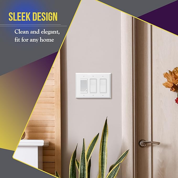 ENERLITES Decorator Light Switch or Receptacle Outlet Wall Plate, Gloss Finish, Mid-Size 3-Gang 4.88" x 6.77", Unbreakable Polycarbonate Thermoplastic, UL Listed, 8833M-W-5PCS, White, (5 Pack)