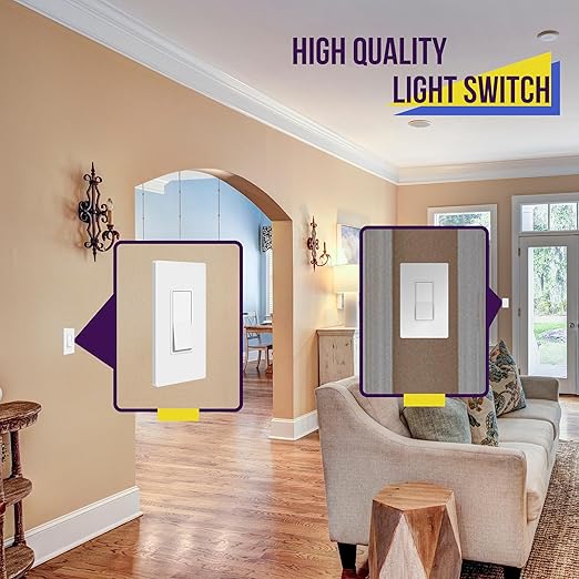 ENERLITES Matte White Light Switch, Decorator Paddle Rocker Wall Switch, 3-Way, 3 Wire, Grounding Screw, Residential Grade, 15A 120V/277V, UL Listed, 93150-MW-20PCS (20 Pack)