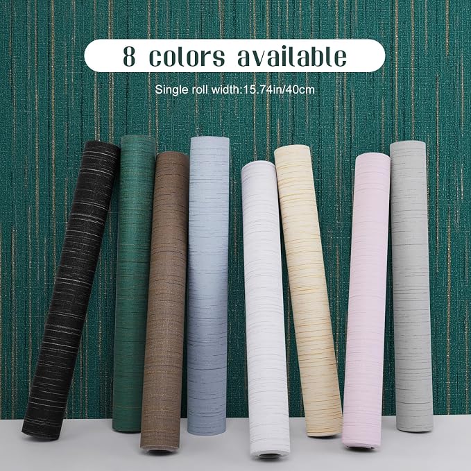 Teal Green Grasscloth Peel and Stick Wallpaper Texture Contact Paper 15.7"x120" Vintage Wallpaper Removable Waterproof Wall Paper for Room Walls Cabinets Furniture Drawers Desk