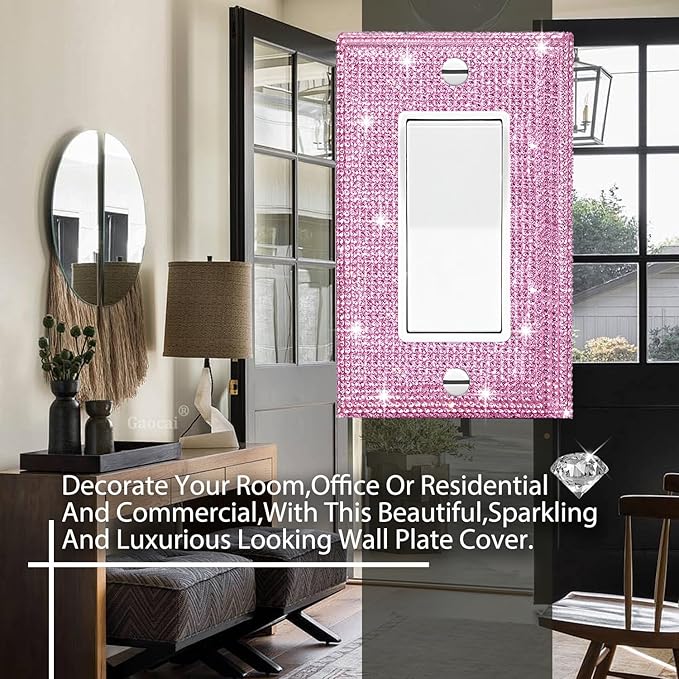 Silver Shiny Pink Rhinestones Wall Plates Light Switch Cover Plate Decorative Wall Plate Rhinestone Bling Light Switch Cover 1 Gang