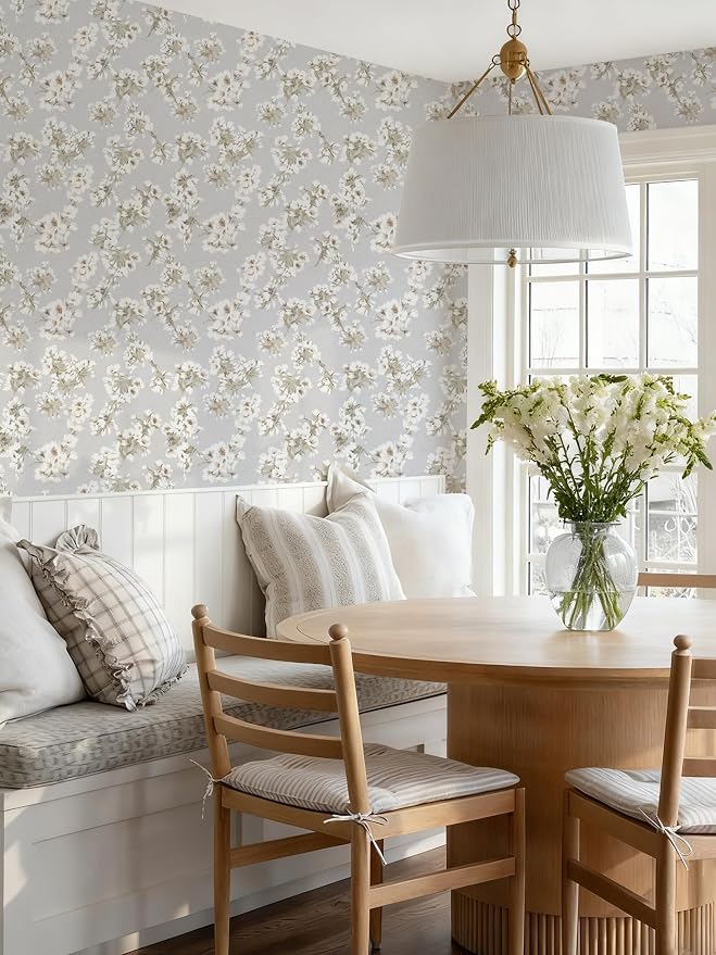 Floral Peel and Stick Wallpaper Farmhouse Pear Blossom Vintage Wallpaper for Bedroom Cabinets and Kitchen Countertop Thicken 17.3"x196.9"