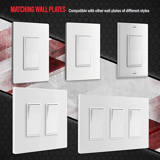 ENERLITES Decorator Paddle Rocker Light Switch, Gloss Finish, Single Pole, 3 Wire, Grounding Screw, Residential Grade, 15A 120V/277V, UL Listed, 91150-W, White