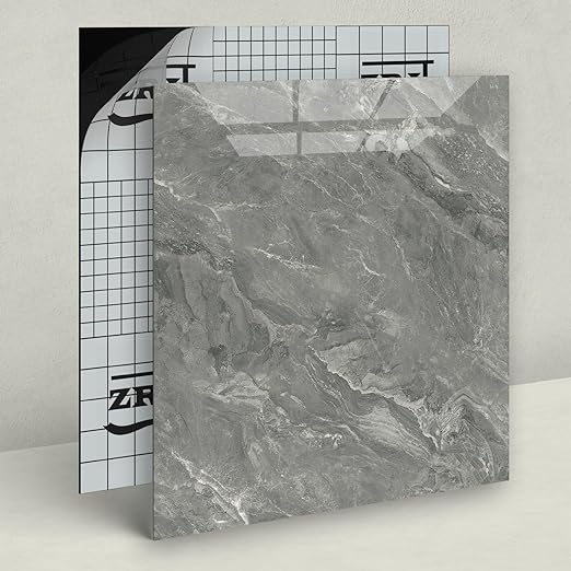 40-Pack 40 Sq.Ft Peel and Stick Floor Tiles Vinyl Glossy Pattern Flooring, 12” x 12” Self Adhesive Vinyl Flooring DIY for Kitchen, Bathroom, Laundry, Polish Dark Grey Marble