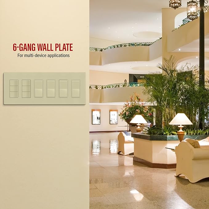 ENERLITES Screwless Decorator Wall Plate Child Safe Outlet Covers, Size 6-Gang 4.68" H x 12.00” L, Unbreakable Polycarbonate Thermoplastic, SI8836-I, Glossy, Ivory