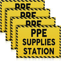Yaocom 4 Pcs PPE Supplies Station Sign 10" x 7" Plastic Sign for Workplace with Mounting Holes Indoor Outdoor Construction, Yellow with Black Prints