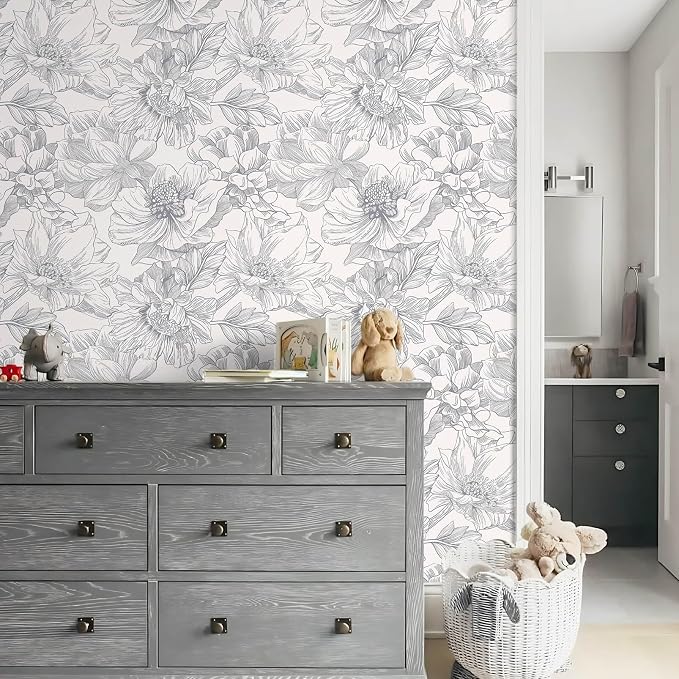 Ismoon Vintage Floral Wallpaper Peel and Stick Beige and Gray Contact Paper 17.3inx32.7ft Removable Self Adhesive Wall Paper for Bathroom Bedroom Cabinet Mural Wall Decor Vinyl Renter Friendly