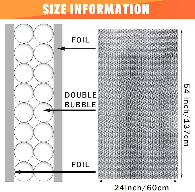Gerrii 16 Pcs Garage Door Insulation Kit Double Bubble Insulation Panels Reflective Film Aluminum Radiant Barrier Thermal Shield with Adhesive Tape for Garage Greenhouse Attics Walls (24 x 54 Inch)