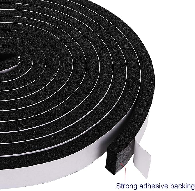 Jucoan 49 Feet Weather Stripping Foam Insulation Tape, 1 Inch Wide x 1/2 Inch Thick Self Adhesive Foam Seal Tape, High Density Door Seal Strip Window