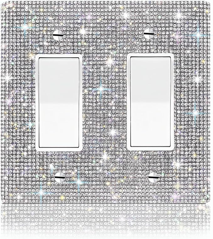 1 PC Shiny Silver Rhinestones Wall Plate Cover Switch Plate Covers Cover Light Switch Cover Switch Cover Decorative Electrical Outlet Cover Plates Outlet Covers Bling Switch Cover 2 Gang