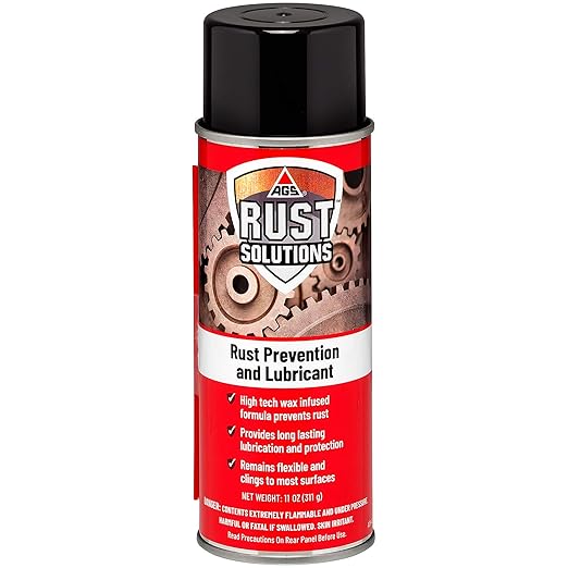 AGS Rust Solutions Rust Prevention and Lubricant Aerosol, 11 oz Rust Treatment Spray, Rust Inhibitor and Rust Cleaner, Advanced Corrosion Remover Spray Lubricant