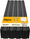 20 pcs Metal Roofing Panels - Corrugated Galvanized Roof Panels L61.02x W17.72 Inch, Waterproof Tin Roof Sheets for Garages,Sheds, Stables and Mobile Homes, Includes Screws(Black,L61.02''-20)