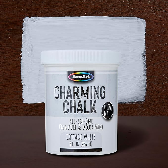 Charming Chalk All-In-One Furniture & Décor Paint - 8oz Cottage White, Ultra Matte Chalk Finish Paint, Ideal For All Techniques Including Distressing, No Prep Needed, Made In USA