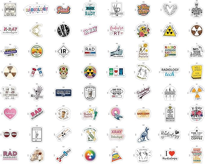 100Pcs Radiology Stickers, Rad Tech Stickers, Xray Decals for Water Bottle and Laptop - Radiology Party Supplies & Decorations - Rad Tech Gifts for Women & Men