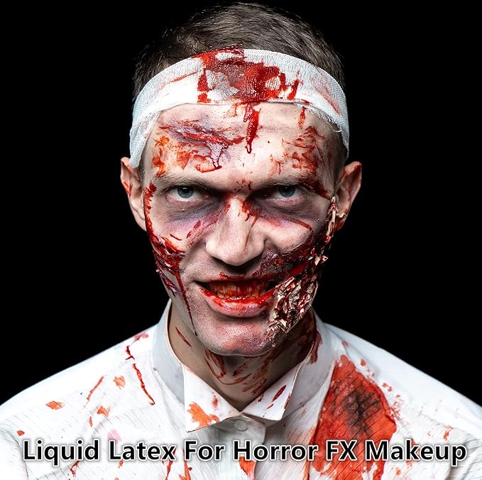 Go Ho Liquid Latex SFX Makeup(2 oz),Halloween Monster Zombie Costume Makeup,Quick Drying Multi-Purpose Liquid Face Paint for Scar Wound Peeling Skin Wrinkles Stipples Burns Blisters,Light Flesh