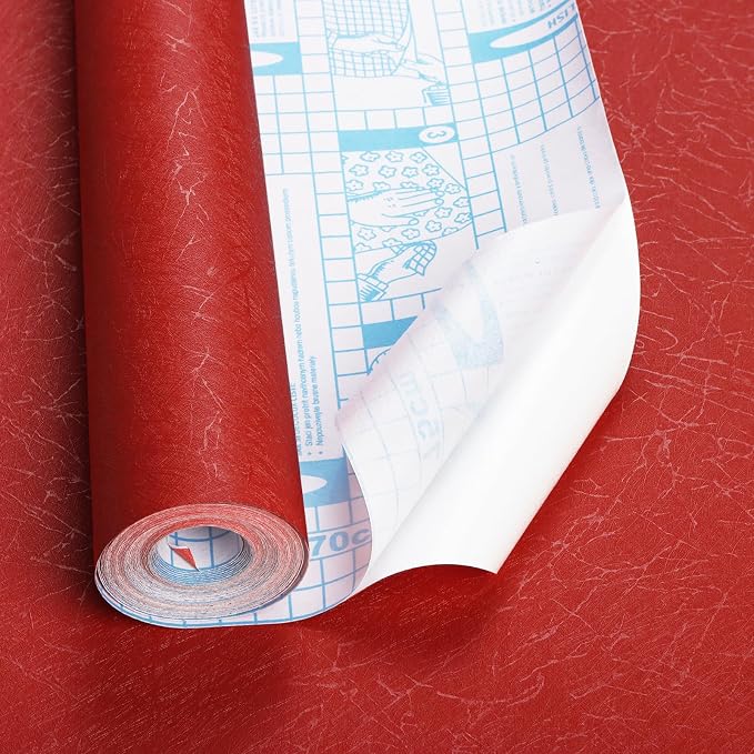 Safiyya Contact Paper Red Silk Wallpaper Textured Self Adhesive Wallpaper Peel and Stick for Bedroom Solid Color Decorative Wall Paper Vinyl Rolls 78.7"x 17.3"
