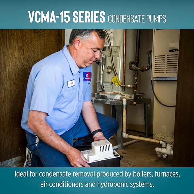 Little Giant VCMA-15UL 115 Volt, 65 GPH, 1/50 HP Automatic Condensate Removal Pump for HVAC/Refrigeration Systems/Dehumidifiers (no safety switch), 6-Foot Cord, Black/White, 554401