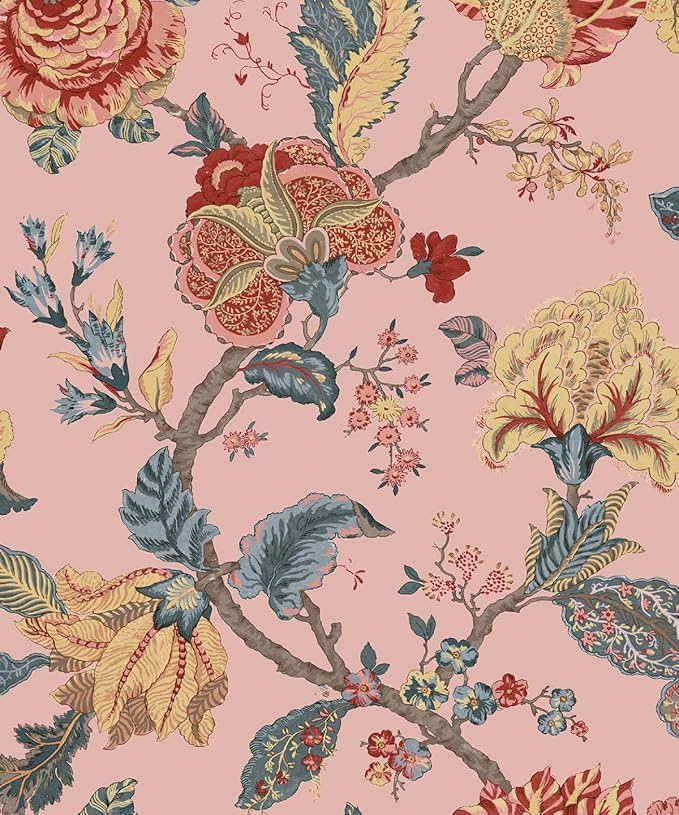 NextWall Kianna Jacobean Floral Peel and Stick Wallpaper (Blush)