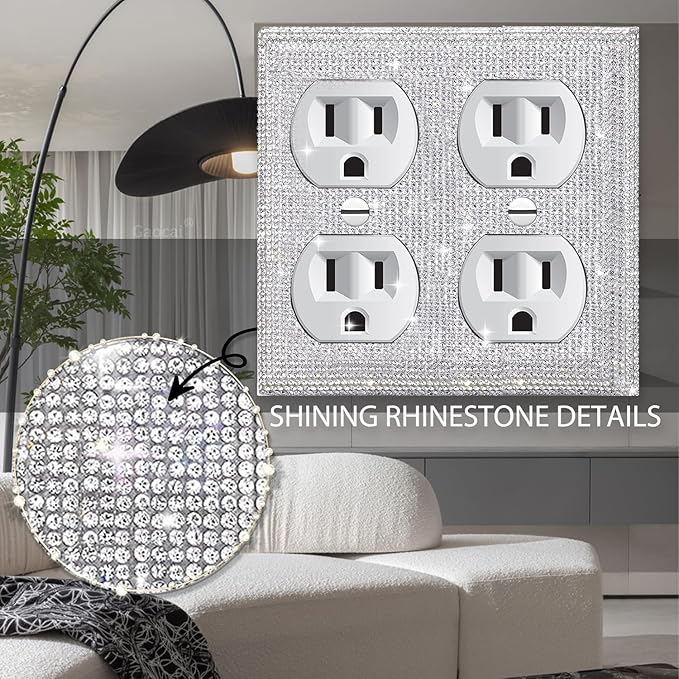 Silver Shiny Silver Rhinestones Wall Plates Light Switch Cover Plate Decorative Wall Plate Double Socket Toggle For Home Outlet Covers