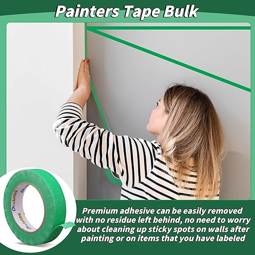 24 Rolls Green Painters Tape Bulk 1 inch x55Yards, Total1320 Yards, Painters Masking Tape No Residue Wall Painting Tape Artist Tape Trim Edge Finishing Tape for Wall Painting Decoration DIY Supplies