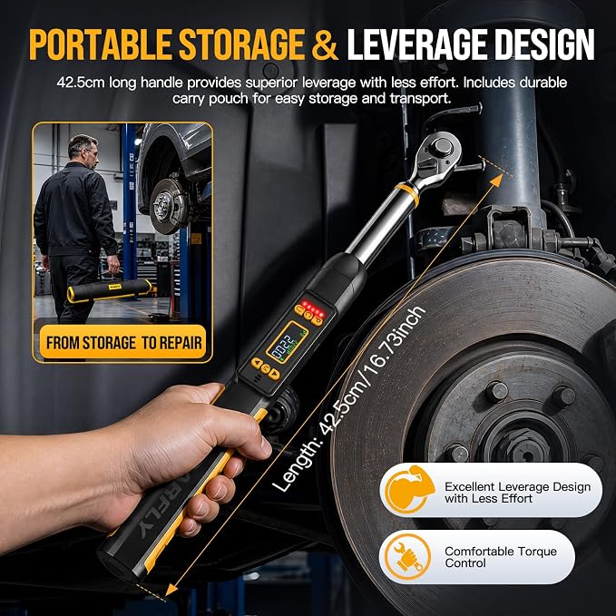 3/8 Digital Torque Wrench Set for Automotive 0-220Nm ±1% Precision | 1/2 1/4 3/8 Drive, LED+Buzzer Alerts, 10 Presets & 400 Data Logs, Preset/Real-Time/Peak/Modes for Car Repair & Maintenance