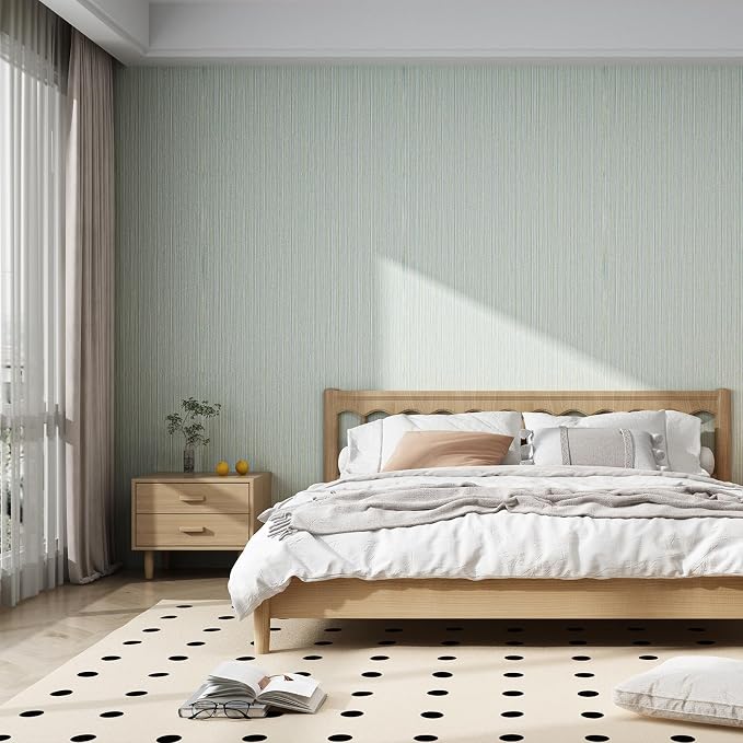 Blue Grasscloth Wallpaper Peel and Stick Fabric Linen Textured 24"x394" Classic Faux Grassweave Upgraded Thick Self-Adhesive Neutral Contact Paper Vinyl Film Liner Roll for Home Use