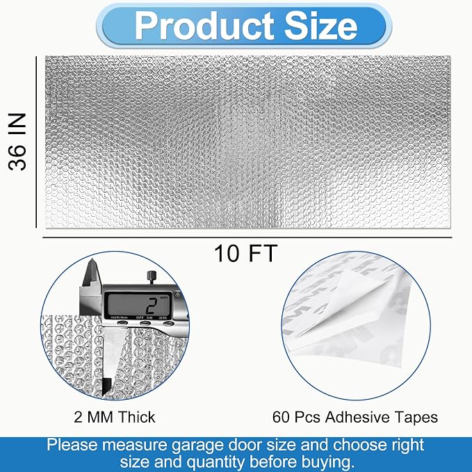 ToLanbbt Reflective Insulation Roll, 36IN x 10FT Double Bubble Wrap Insulation Sheet, Reflective Aluminum Foil 2MM Thermal Shield Radiant Barrier with 60 Pcs Adhesive Tapes for Window RV Attic Wall