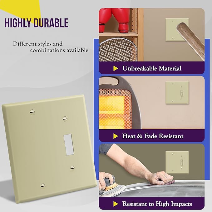 ENERLITES Combination Wall Plate (Blank Device/Toggle Switch), Standard Size 2-Gang, Polycarbonate Thermoplastic, Ivory 880111-I