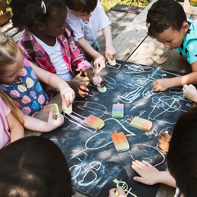 Mooliwe 24 Pcs Ice Cream Sidewalk Chalk Set Multicolor Party Favors Bulk Washable Safe Outdoor Chalk for Kids Adults Fun Summer Playground Outdoor Activities Painting on Chalkboard Blackboard