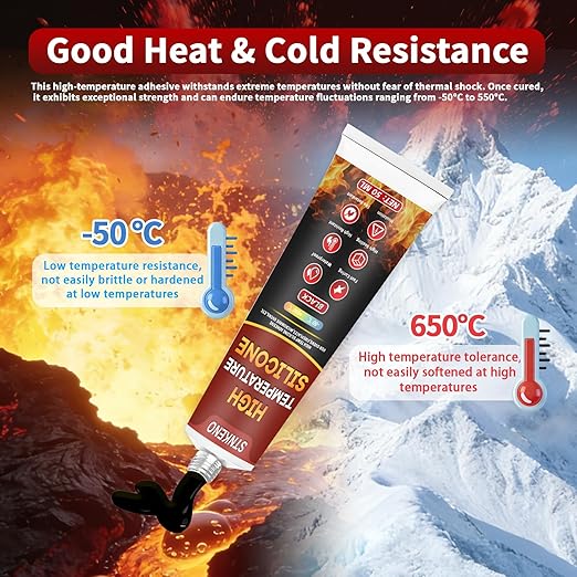 High Temperature Glue, Black Silicone Adhesive - 3.53 Oz Heat Resistant Glue for Ovens, High Temp Silicone Sealant for Microwave, Fast Curing, Insulation and Waterproof, 2 Pack, 100ML