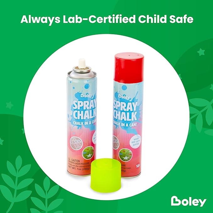 Boley Spray Chalk – 8 Pack Washable Chalk Spray Paint, 7 oz Each, Non-Toxic, Vibrant Outdoor Colors for Pavement, Grass, Sand & Snow – Fun Gift for Teens & Families, Ages 14+