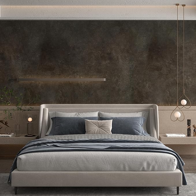 BOMENG Dark Grey Wall Paper Peel and Stick Modern 16"x197"Rusty Concrete Wallpaper Peel and Stick Brown Tan Vintage Industrial Cement Wallpaper Concrete Contact Paper for Countertops