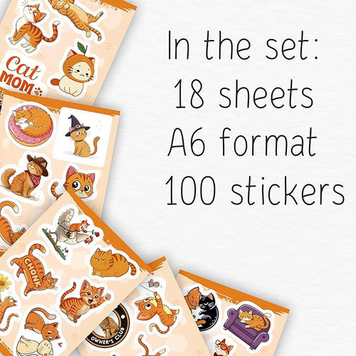 100Pcs Orange Cat Stickers for Water - Orange Cat Psrty Favors & Decorations - Pet Stickers - Gift for Women & Men