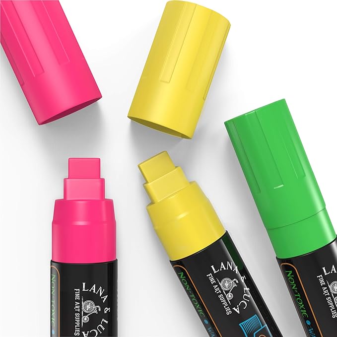 LANA & LUCA Jumbo Liquid Chalk Markers Square Tip - Bold Color Chalk Board Marker for Chalkboards, Windows, Signs, Blackboards - 15mm Tip (8 Pack)