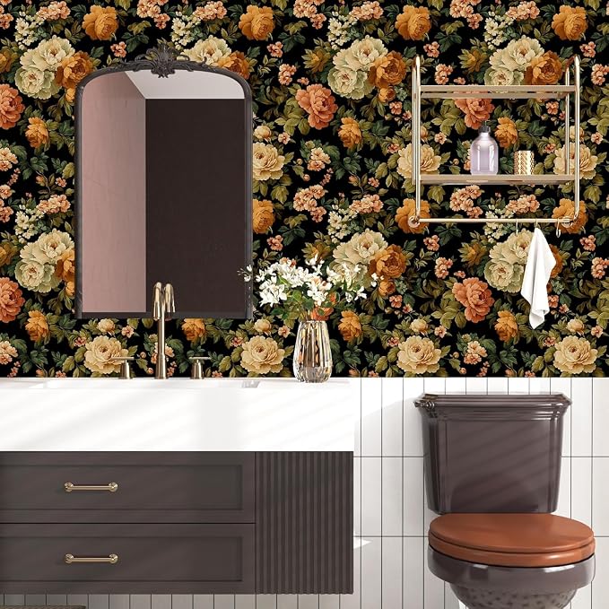 Fvlow Vintage Peony Floral Peel and Stick Wallpaper 17.4" x 394" | Renter Friendly, Removable & Waterproof, Vinyl Easy Install for Bedrooms, Bathrooms, Kitchens, Cabinets and Home Decor