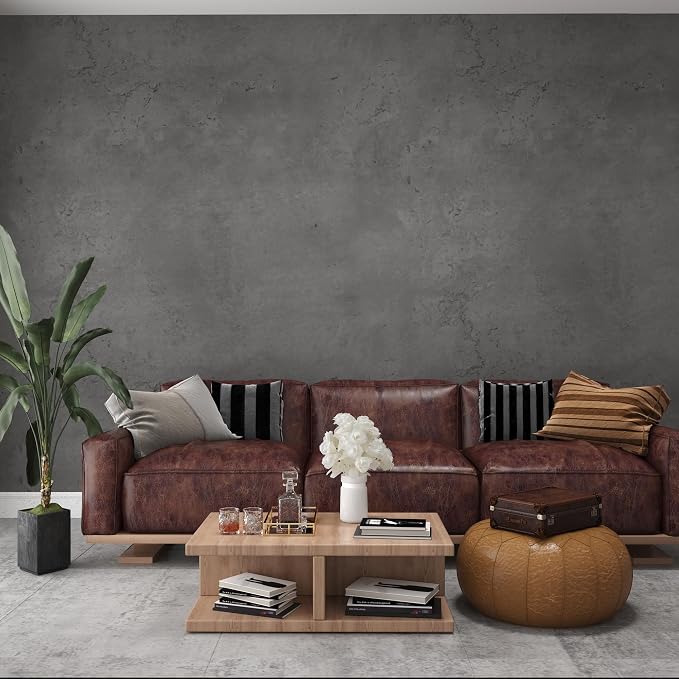 3yecao 16"×1181" 3D Extra Thick Large Size Darker Grey Black Concrete Wallpaper Peel Stick Waterproof Dark Gray Concrete Cement Contact Paper Adhesive Textured Sticker for Bedroom Bathroom Gym Walls
